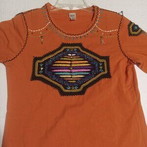 Sassy Sista's Women's Embroidered Native American Scoop Neck 3/4 Sleeve T Shirt